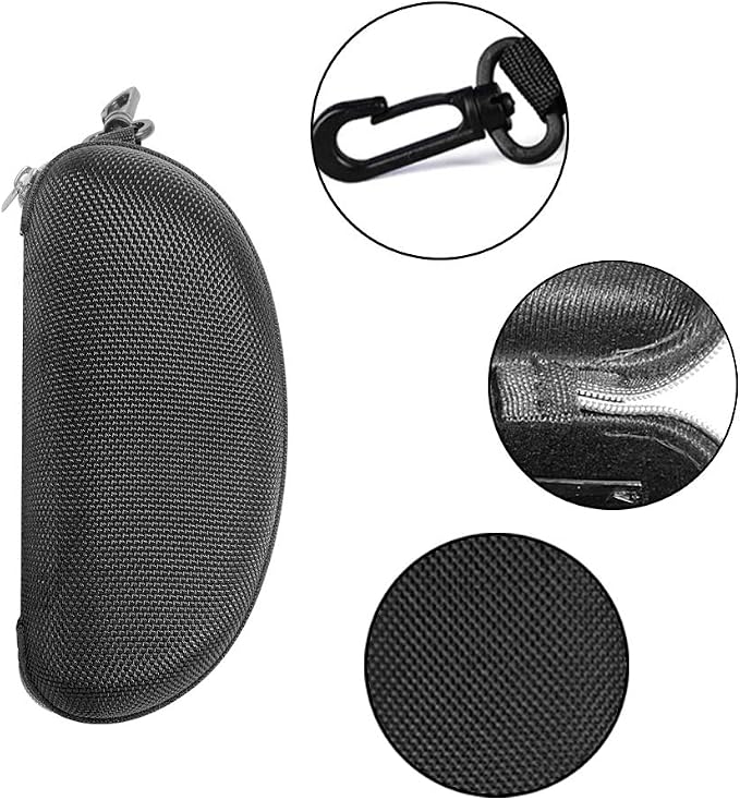 3 Pack Zipper Shell Eyeglasses and Sunglasses Case with Plastic Carabiner Hook