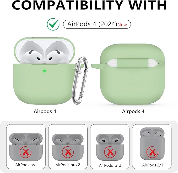 Ljusmicker for AirPods 4 Case 2024 with Cleaner Kit,Soft Silicone Protective Cover for Apple AirPods 4th Generation Cases for Women Men,for AirPod 4 Case Accessories with Keychain-Pastel Green