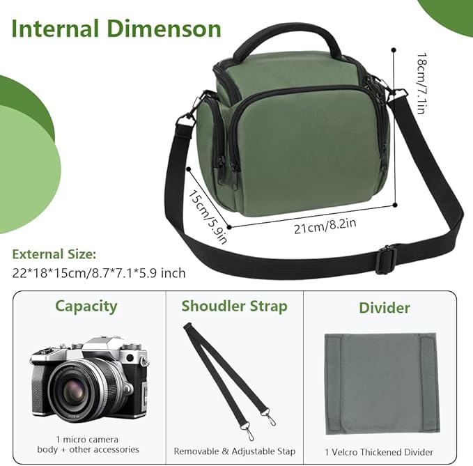 Ainiv DSLR Camera Bag, Waterproof Anti-Shock SLR Camera Case, Large Adjustable Shoulder Strap Camera Backpack, Portable Crossbody Single Shoulder Backpacks Compatible with Canon, Sony, Nikon, Green