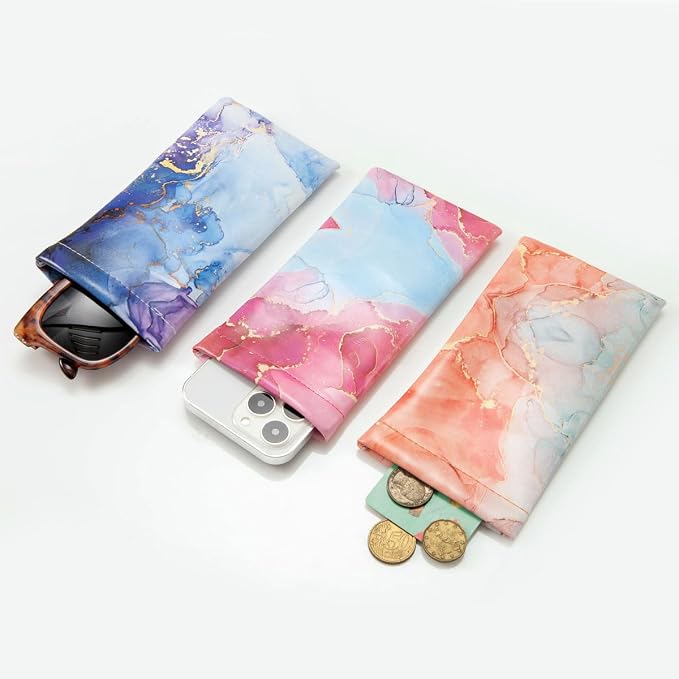 TRIUMPH VISION Squeeze Leather Sunglasses Pouch - 3 Pack Glasses Case Soft Eyeglass Sleeve Pouch Holder