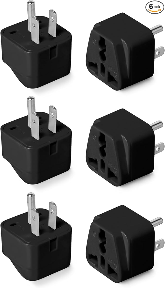 Bates- Universal Adapter, 6 Pack, Black Travel Adapter, UK to US Plug Adapter, Universal Plug Adapter Plug, Universal Travel Adapter, European to American Plug Adapter, Europe to US Plug Adapter