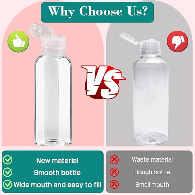 50PCS 3.4 oz Travel Bottles Tsa Approved Leakproof Plastic Squeezable Empty Small Bottles for Toiletries Liquids Travel Essentials with Flip Cap