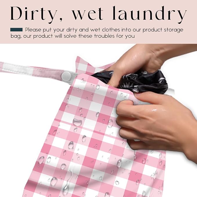 Wet Bag, 4Pcs Wet Dry Bag Set, Reusable Waterproof Bags with Checkered Plaid for Women, Ideal for Beach, Pool, Travel & Daily Essentials Storage