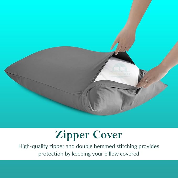 Travel Pillow Case 12x16 Set of 2 Zipper Closure Toddler Pillowcase 600 Thread Count 100% Egyptian Cotton Soft & Skin Friendly Travel Pillow Covers 12x16 Inches, Dark Grey