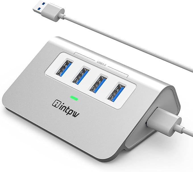 intpw USB 3.0 Hub, Aluminum 4 Port USB Data Hub 3.0 Port Extender Splitter Multiport Adapter with 3.3ft Cable ，USB HUB for PC/Laptop/Xbox/FlashDrive/Printer/Camera/Keyborad/Mouse
