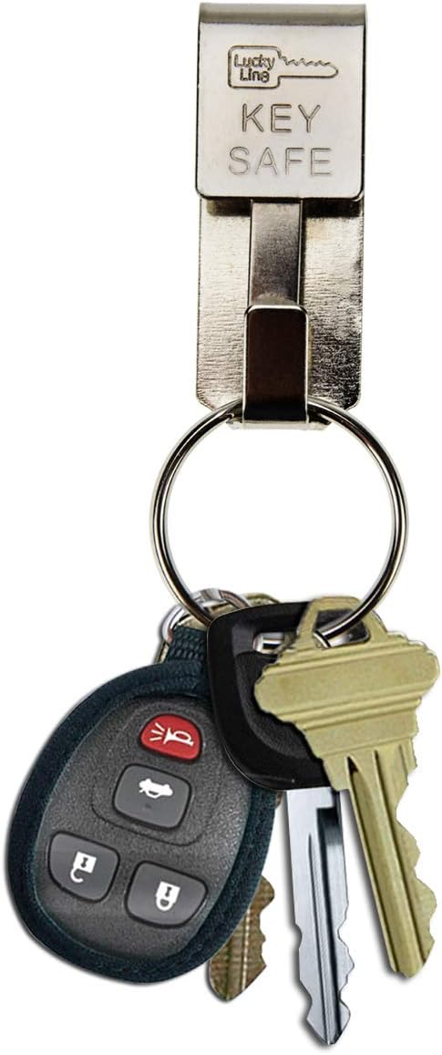 Lucky Line Key Safe Belt Key Ring Holder Slip-On, 2” Wide Belt- Heavy Duty Belt Key Clip, Key Chain, 5 Pack (476005), Silver