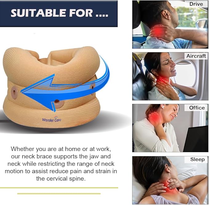 Wonder Care Neck Brace for Sleeping Cervical Collar Adjustable Neck Support Brace Relief Cervical Spine Pressure Ideal for Travel, Office Workers & Neck Injury Recovery, Medium