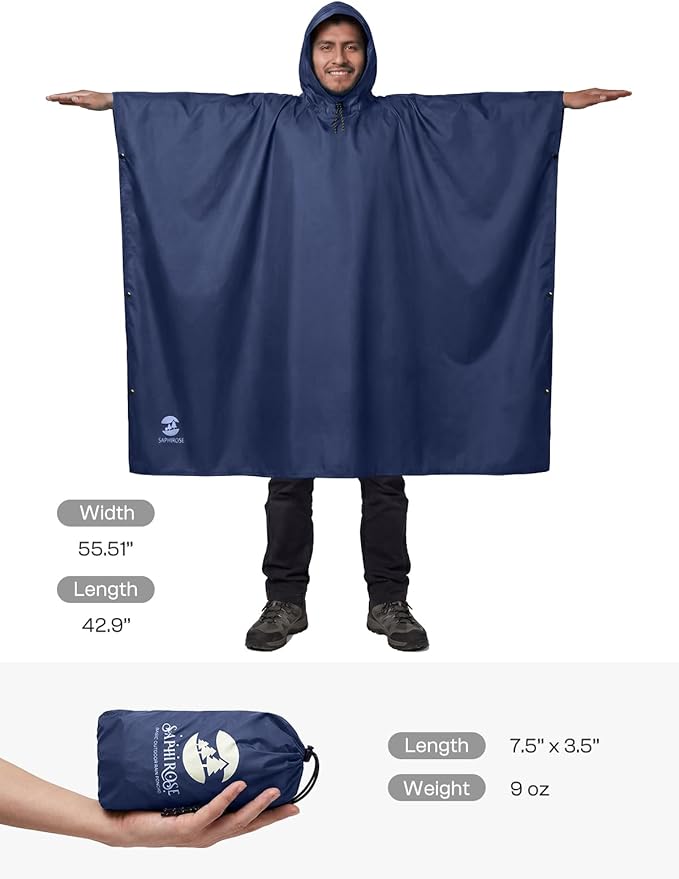SaphiRose Hooded Rain Poncho Waterproof Raincoat Jacket for Men Women Adults
