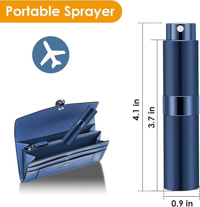 Saiveina 8ml Travel Atomizer Bottles, Refillable Mini Fragrance Bottles, Empty Cologne Sprayer, Pocket Perfume Dispenser (4 Pack)