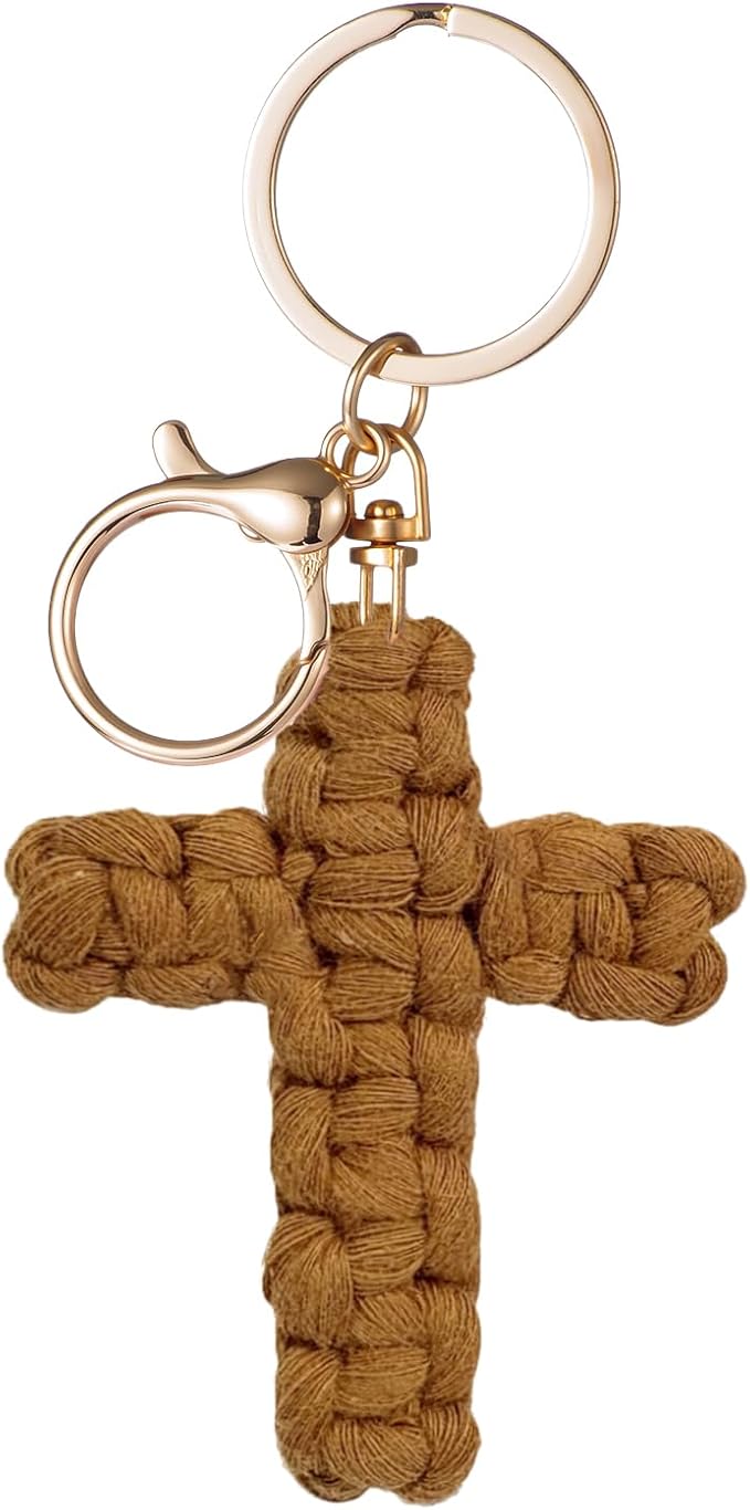 Macrame Cross Keychain,Jesus Key Chain Christian Car Accessories Handmade Soft Cross Keychain Boho Decor for Women Men Gifts