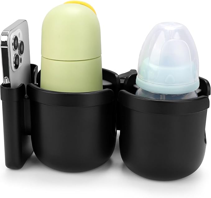 Accmor Stroller Cup Holder with Phone Holder, Bike Cup Holder, Universal Cup Holder for Uppababy Nuna Doona Strollers, 2-in-1 Cup Holder for Walker, Wheelchair, Scooter
