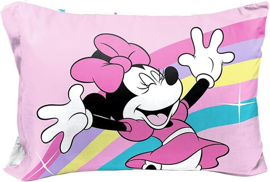 Jay Franco Disney Minnie Mouse Rainbow Stripe 1 Single Reversible Pillowcase - Double-Sided Kids Super Soft Bedding
