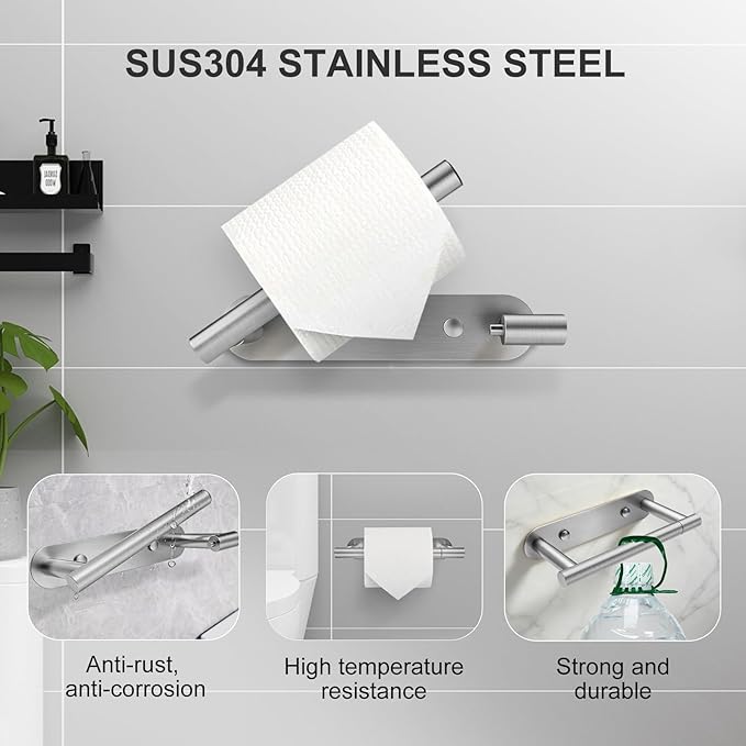 SetSail Toilet Paper Holder Adhesive or Screw-in Brushed Nickel Bathroom Toilet Paper Roll Holders Wall Mount Stainless Steel Tissue Holder for Bathroom Hardware Accessories