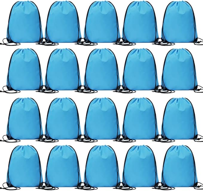 CODOBON 20 Pcs Drawstring Backpack Bulk Draw String Bags Cinch Polyester Bag for Gym Sport, Sky Blue