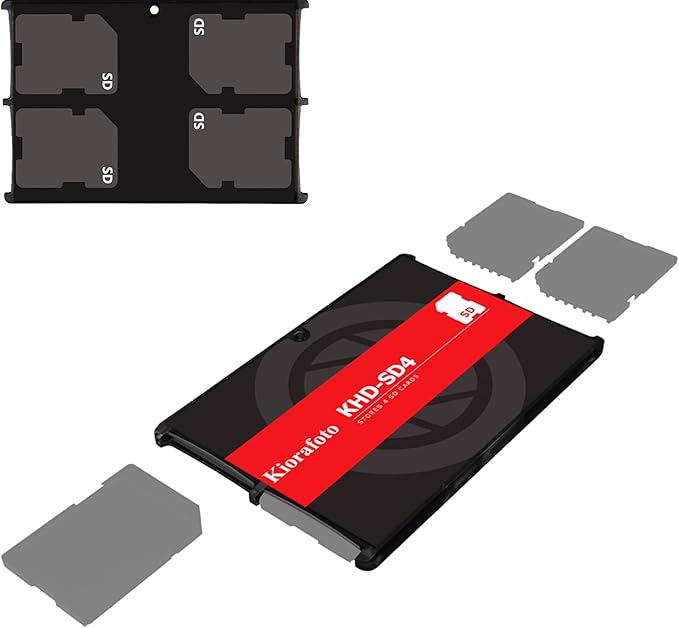 Kiorafoto KHD-SD4 Easy Carry 4 Slots Slim Credit Card Size Lightweight Portable SD Memory Card Case Storage Keeper Holder Protector for 4 SD SDHC SDXC Cards