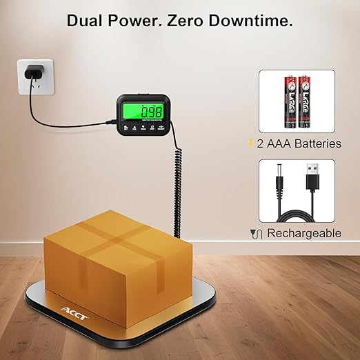 440lb Postal Scale - Industrial Shipping Scale with Stainless Steel Platform, Tare/Hold/Counting Function for Luggage, Package, Mail | lb/kg/lb:oz | Heavy Duty Scale with Battery & Charging Cable