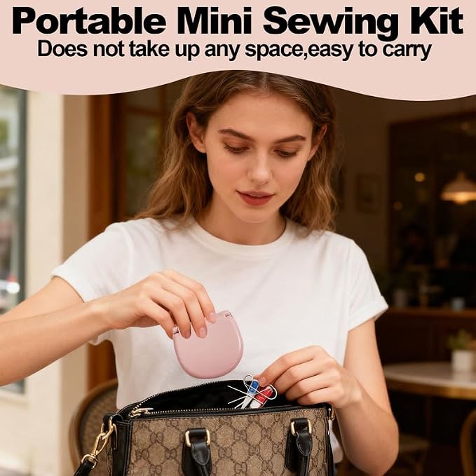 REROON 8 Pack Mini Travel Sewing Kit for Adult & Kid | Portable Sewing Box Kit Bulk | Small Emergency Repair Set with Thread Scissors Needle for Travel, Beginner DIY Handcraft | Pink + Green