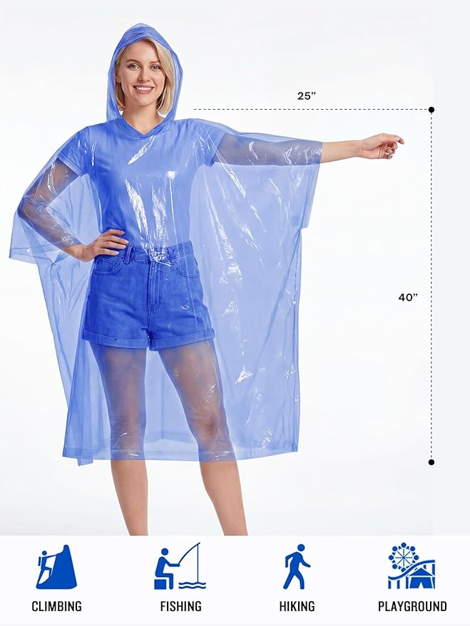 SaphiRose Disposable Rain Ponchos Emergency Clear Poncho
