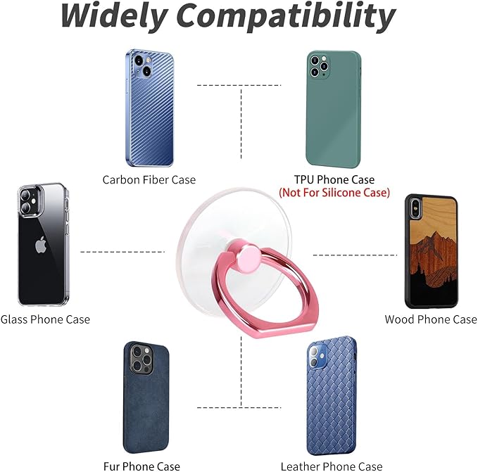 2 Pack Pink Jsoerpay Clear Phone Ring Holder, Transparent Cell Phone Ring Grip 360°Rotation Finger Ring Stand, Phone Kickstand Compatible with Most of Phones, Tablet and Case