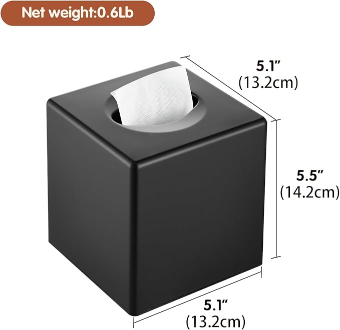 Y-in Hand Tissue Box Cover, Decorative Square Facial Storage Tissue Box Holder, Home Accessories for Bathroom Vanity Countertops, Dressers, Night Stand, Parlors and Office (Black)