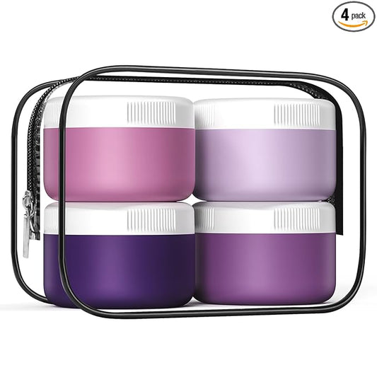 Kuangre Travel Containers for Toiletries, Silicone Cream Jars BPA-Free, Leak-proof 2oz Travel Size Containers, Portable Size Silicone Jars with Lid for Cosmetic Face Hand Body Cream (4 Pack)