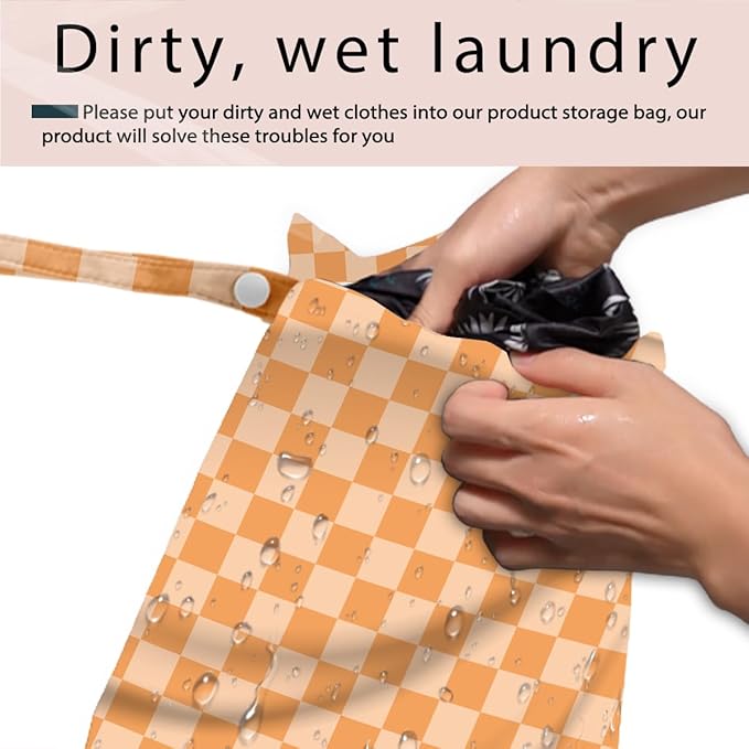 Wet Bag, 4Pcs Wet Dry Bag Set, Reusable Waterproof Bags with Mixed Checkerboard for Women, Ideal for Beach Vacations, Pool Days, Travel & Daily Essentials Storage