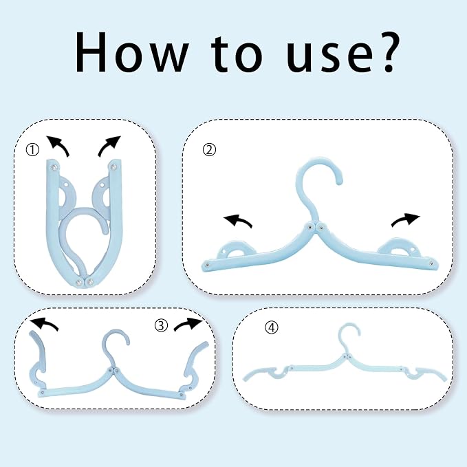 6PCS Portable Folding Clothes Hangers Clothes Drying Rack for Travel (Blue)