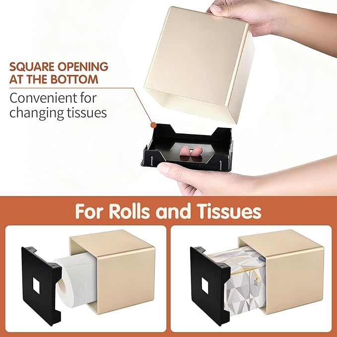 Y-in Hand Tissue Box Cover, Decorative Square Facial Storage Tissue Box Holder, Home Accessories for Bathroom Vanity Countertops, Dressers, Night Stand, Parlors and Office (Champagne Gold)