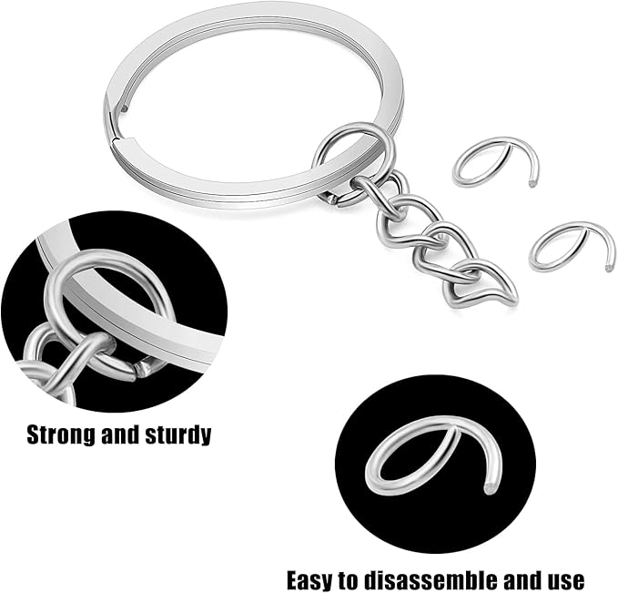 50Pcs Keychain Key Ring with Chain Bulk Split Key Chain，1.1 Inch Key Chains Parts with Open Jump Ring Connector for Jewelry Making Crafts (White K)