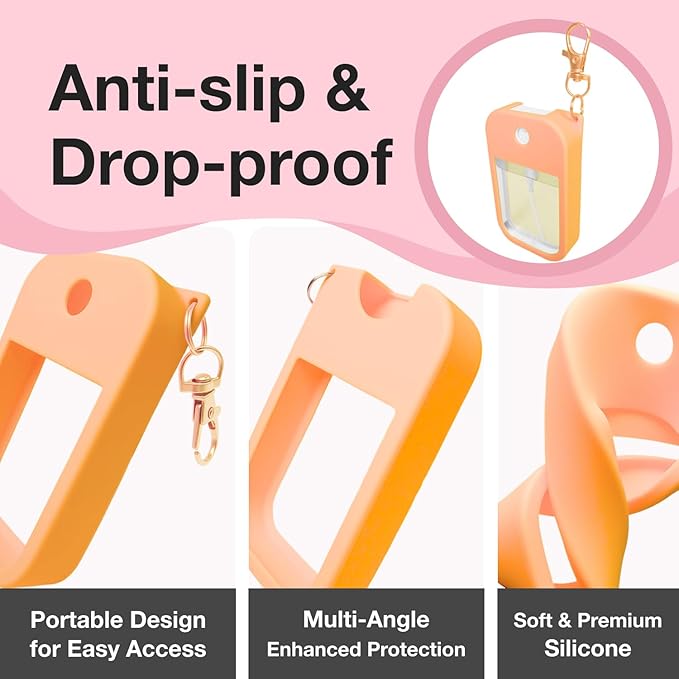 4 PCS Soft Silicone Case for Touchland Power Mist (1FL. OZ./30 mL), Protective and Stylish Case with Keychain Compatible with Touchland Hand Sanitizer Spray (Red/Orange/Pink/Black)