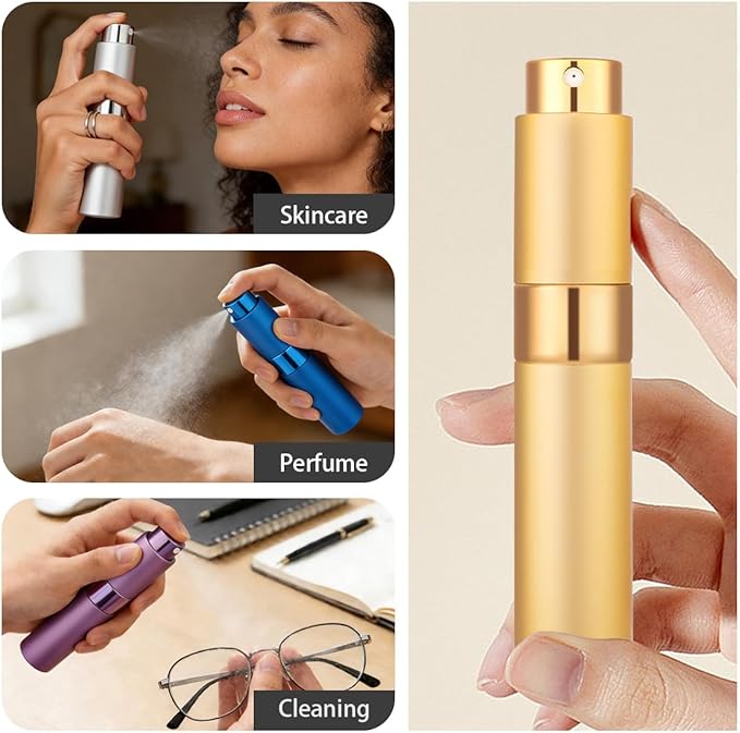 Travel Perfume Bottle, 7pcs Small Cologne Spray Atomizer, Refillable 10 ML Travel Size Empty Sprayer for Perfume Sample Container, Portable Fragrance Decant Dispenser