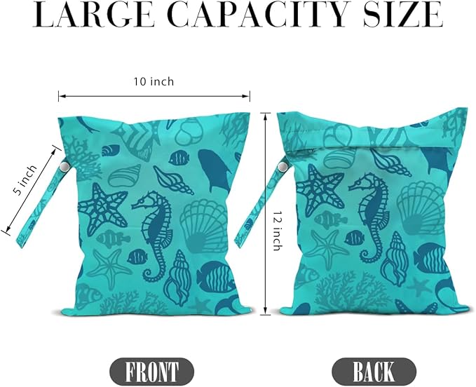 2 Pcs Sea Turtle Wet Bags, Ocean Wet Dry Bag Reusable Zipper Pouch for Swimsuit, Diapers, Pool, Beach, Travel, Dirty Yoga Gym Clothes, Toiletries, Waterproof Birthday Gifts, Sea Turtle Gifts for Women