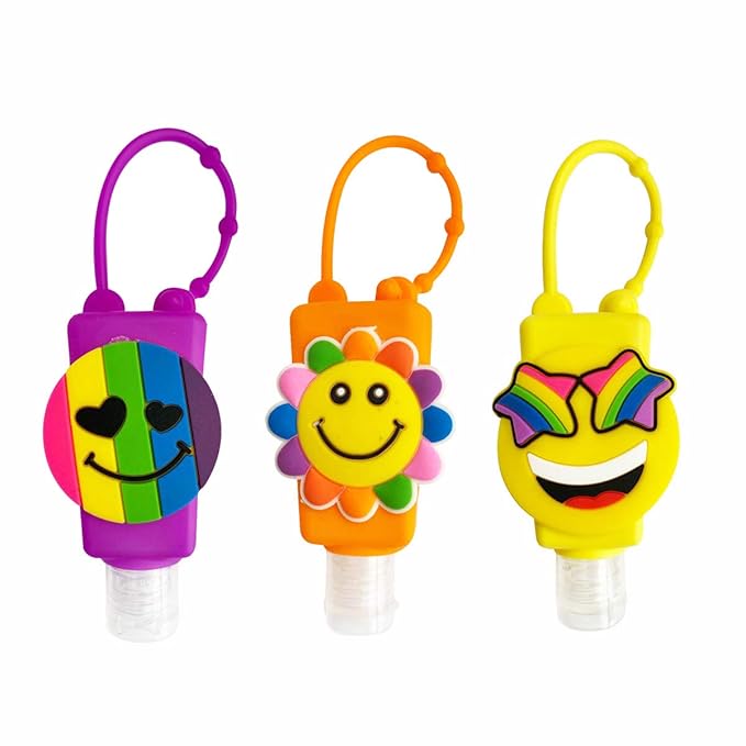 6Pcs Travel Size Kids Empty Hand Sanitizer Bottles with Keychain Holder Detachable Silicone Protective Case 30ml Plastic Travel Bottles Leak Proof Refillable Containers - Rainbow