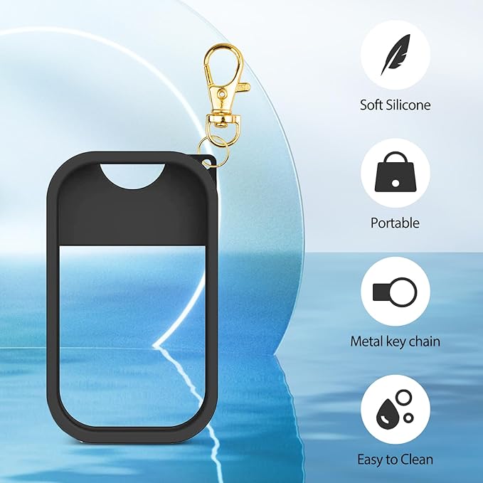 TERPINK Silicone Case Compatible with Touchland Hand Sanitizer Spray, Protective Case with Keychain for Power Mist and Glow Mist 1 fl oz, Hand Sanitizer Spray Accessory (Black, 1 Pack)