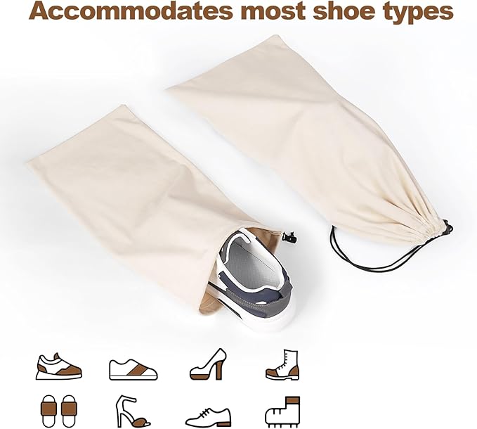 10 Pcs Single Shoe Bags for Travel,18"X9"shoe travel bag for Packing Dustproof Shoe Bag storage Sneaker Travel Bags Washable & Reusable dust bags for Boots Handbags Shoes & Toys (Beige)