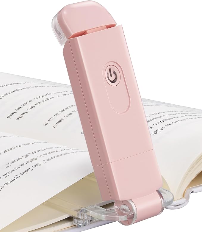 DEWENWILS USB Rechargeable Book Light for Reading in Bed, Clip-on LED Reading Lamps Portable Bookmark Lights for Kids, Book Lovers, 4 Brightness Adjustable for Eye Protection (Light Pink)