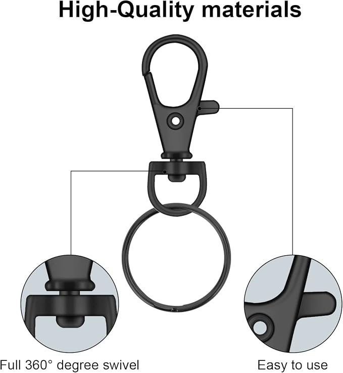 120PCS Premium Swivel Lanyard Snap Hook with Key Rings, Metal Keychain Hooks for Jewelry Making, Crafts (Gun Black)