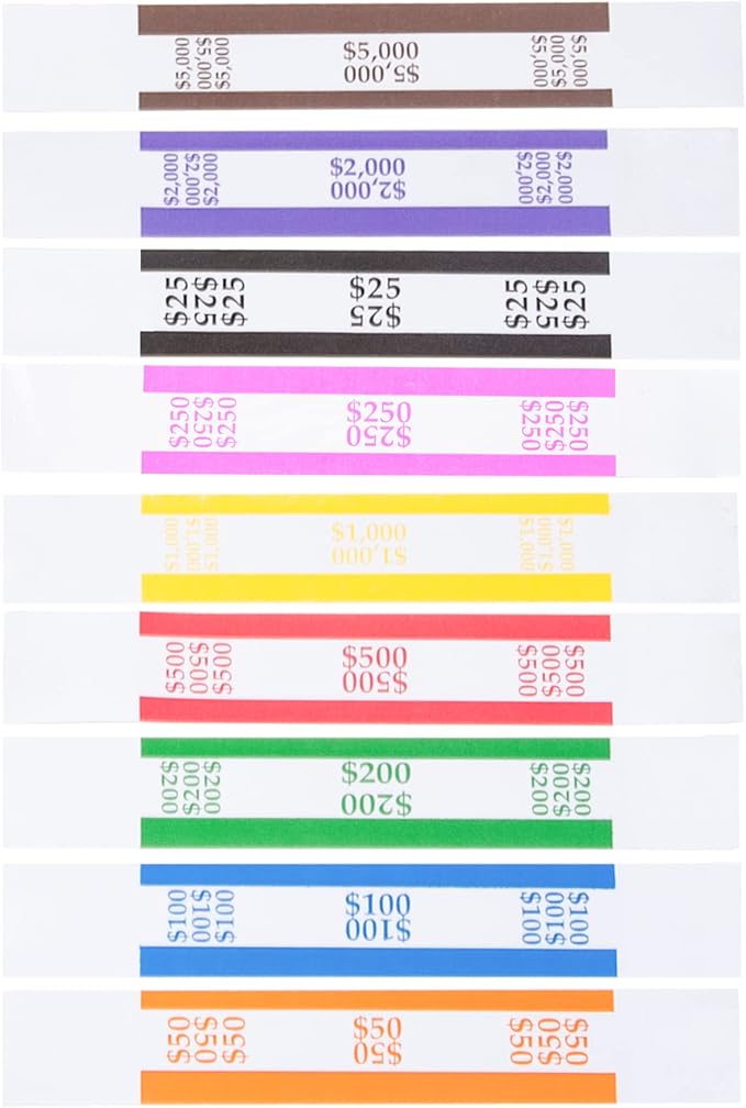 L LIKED Money Band Bundles Self Sealing Currency Straps for Bill Wrappers (9 Colors - 720 Assorted)