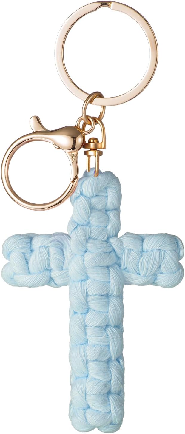 Macrame Cross Keychain,Jesus Key Chain Christian Car Accessories Handmade Soft Cross Keychain Boho Decor for Women Men Gifts
