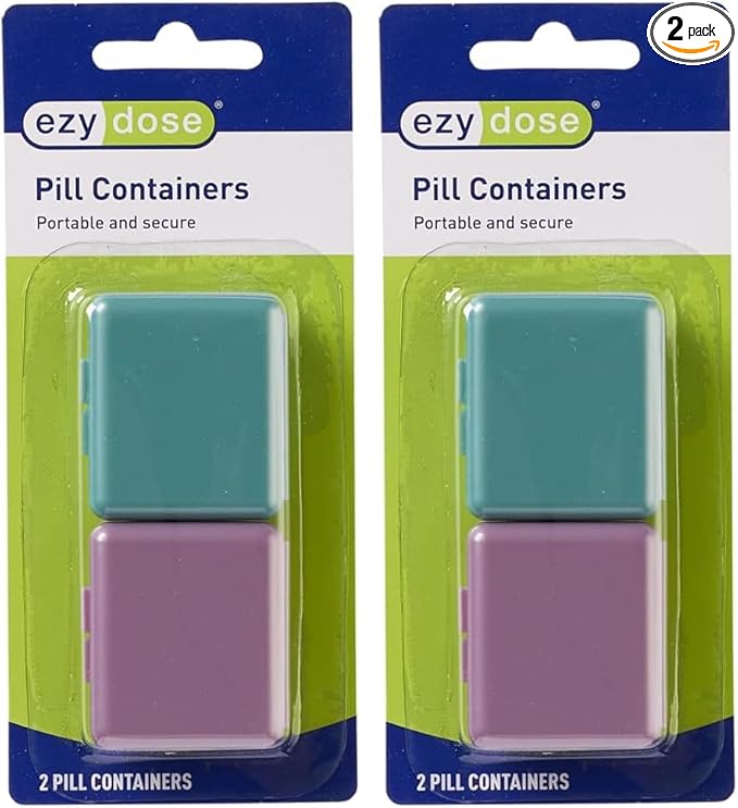 EZY DOSE Daily Travel Pocket Pharmacy Pill Organizer, Small Vitamin Organizer, Compact Medicine Container, Travel Friendly, Portable Pill Box, Colors May Vary, 4-Pack, BPA Free