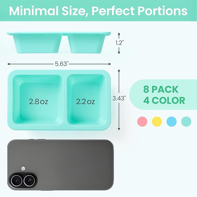 16 Pack 5OZ Reusable Snack Containers, Multicolor Double Compartment Condiment Containers with Clear Lids, Portable Salad Dressing Cups, Leakproof Lunch Boxes for Outdoor, Travel, Work(4 Color)