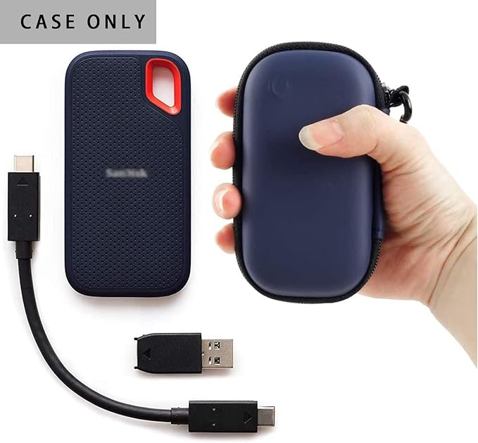 SSD Case for SanDisk Extreme Portable SSD & Extreme PRO, Hard Shell Protective Storage Bag with Carabiner, Fits 1TB 2TB 4TB 8TB External Solid State Drive for Business Travel (Blue)