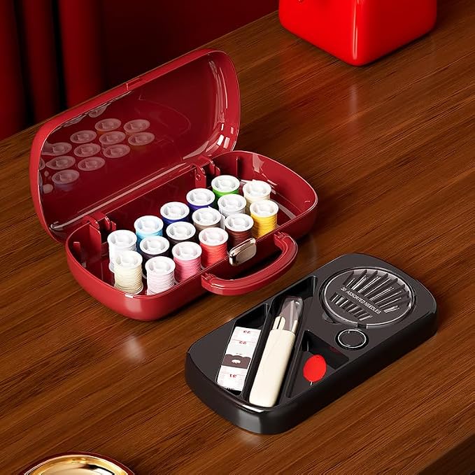 Reflygen Portable Sewing Tool Kit,Multi-Colored Thread Spools,DIY Sewing Accessories,Travel Repair Kit(Ankera Red)