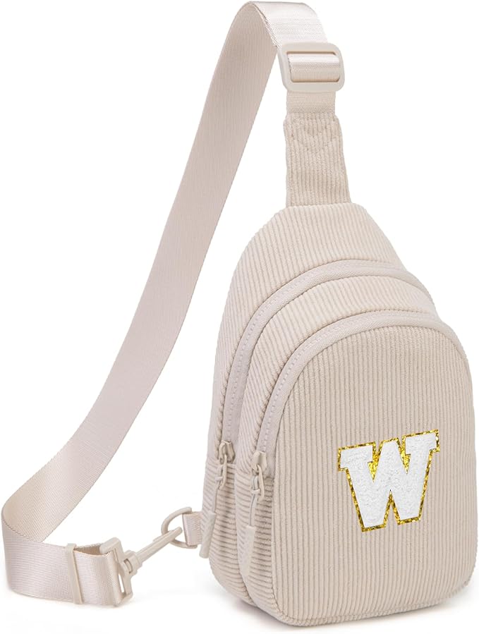 Viverte Small Corduroy Sling Bag Initial Crossbody Bag Fanny Pack for Girls Personalized Birthday Gifts for Teen Girls Gifts