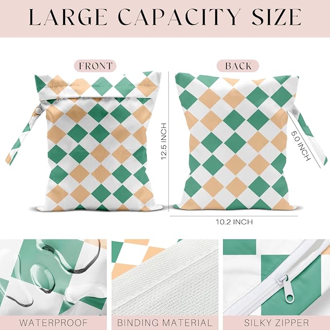 Wet Bag, 4Pcs Wet Dry Bag Set, Reusable Waterproof Bags with Multi-Color Plaid for Women, Fit for Beach Trips, Pool Days, Short Travel & Daily Essentials Storage