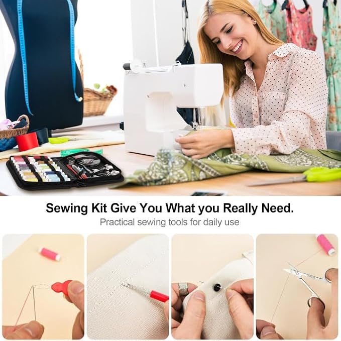MIXCOOL Sewing Kit for Adults, Beginners, Needle and Thread Kit, Portable Sewing Supplies, Contains Thread, Scissor, Needles, Measuring Tape