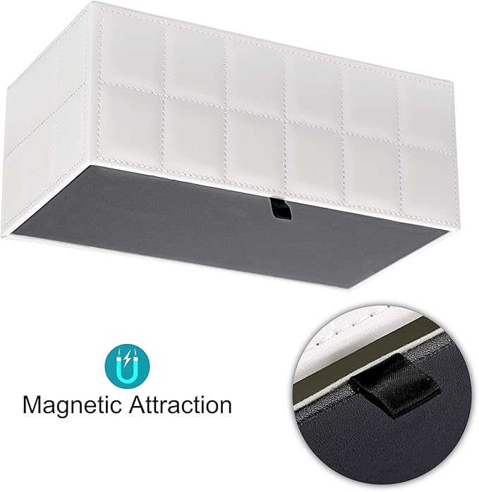 Sumnacon Rectangular Leather Tissue Box Cover - Stylish Tissue Box Holder with Magnetic Bottom, Decorative PU Tissue Box for Vanity Dresser Night Stand Table Countertop Home Office Car,Grid White