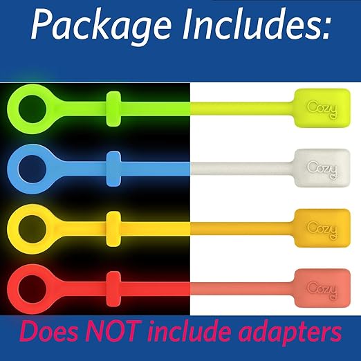 Cozy USB Cable Caps with Tether, [4-Pack] Glow-in-the-Dark Silicone Cord Keeper, Anti-Lost Protective Covers for Charging Cords and USB Adapters, Multi-Color Set