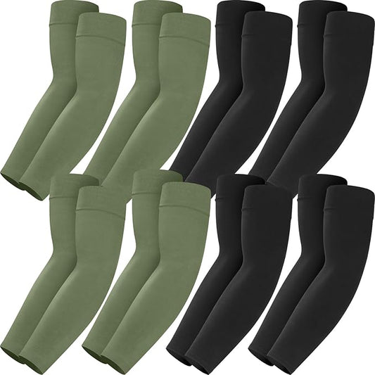 Mochabao 8 Pairs Soft Arm Sleeves, UV Sun Protection Cooling Compression Arm Covers for Outdoor Work, Sports, Men & Women