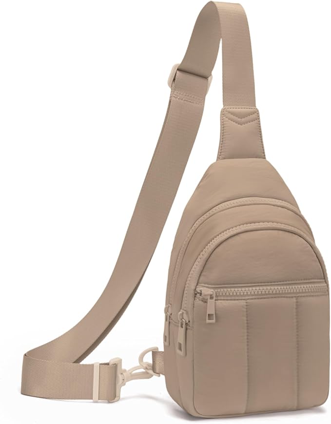 Viverte Quilted Puffer Crossbody Bags for Girls Gifts for Teen Girls Sling Bag Lightweight Cross Body Bubble Purse Shoulder Bag for Travel (KHAKI)